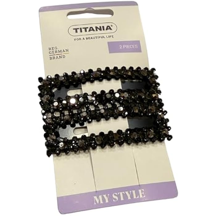 Titania 2Q-8284 Hair Side Clips 2-Pieces, 6 cm Length, Black
